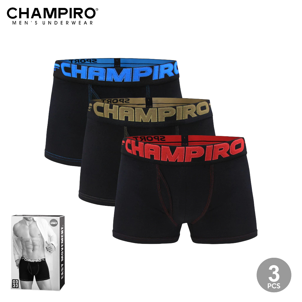 Champiro Celana Dalam Pria 3 pcs BlackBoxer Boxer Pria C0333C | Boxer Champiro C.0333-C | Boxer Pria