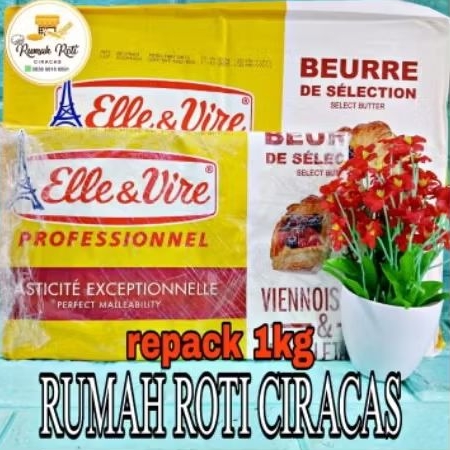 BUTTER ELLE & VIRE PROFESSIONNEL SHEET UNSALTED UNS REPACK 1KG POTONGAN KG MENTEGA PUFF PASTRY