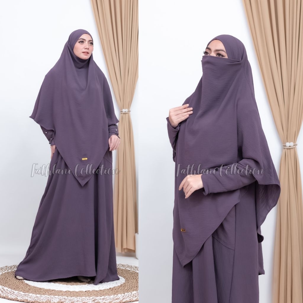 Abaya Gamis Syarifah Terbaru Set Khimar Elegan Mewah Simpet Umroh Haji