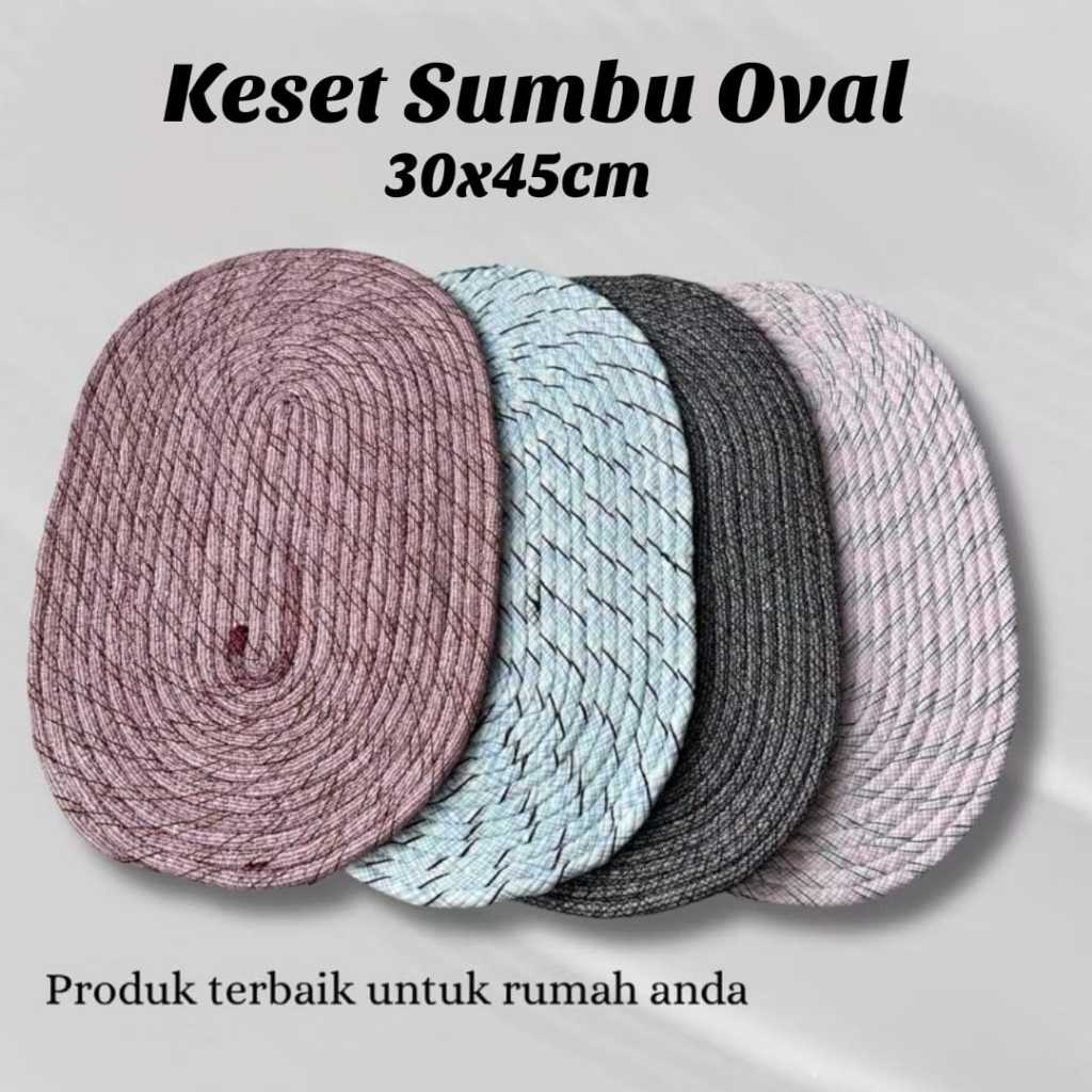 Keset Sumbu Anyaman Rajut Oval 30x45cm Murah Aneka Motif Simple Cantik Elegan Tebal Tahan Lama Awet 