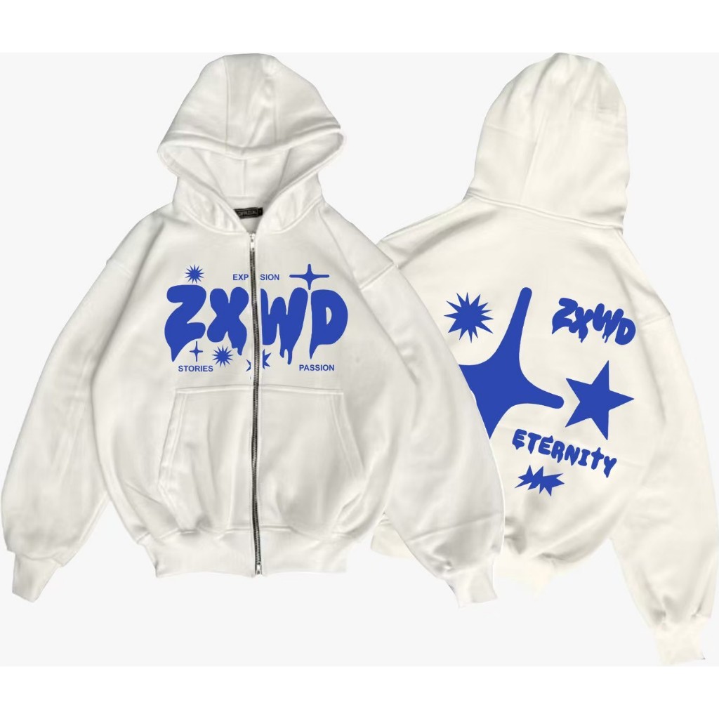 JAKET SWEATER HOODIE BOXY ZIPPER OVERSIZE | SWEATER ZIXWORD ETERNITY WHITE QUALITY