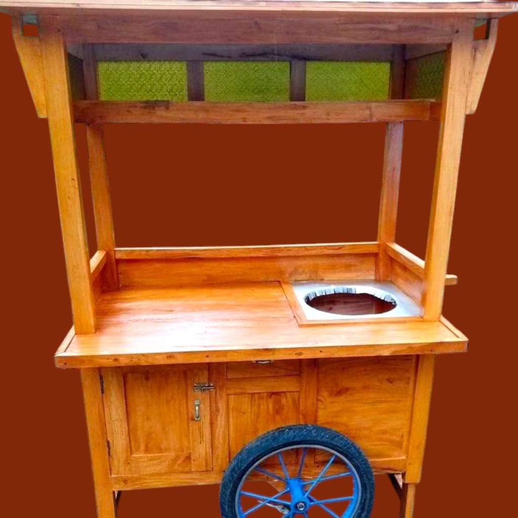 gerobak jualan bakso dorong kayu mahoni