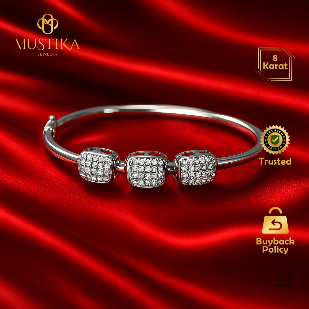 Gelang Emas Putih 8K / 375 Model Bangle Keroncong Fashion [Aria] Mustika Gold Jewelry