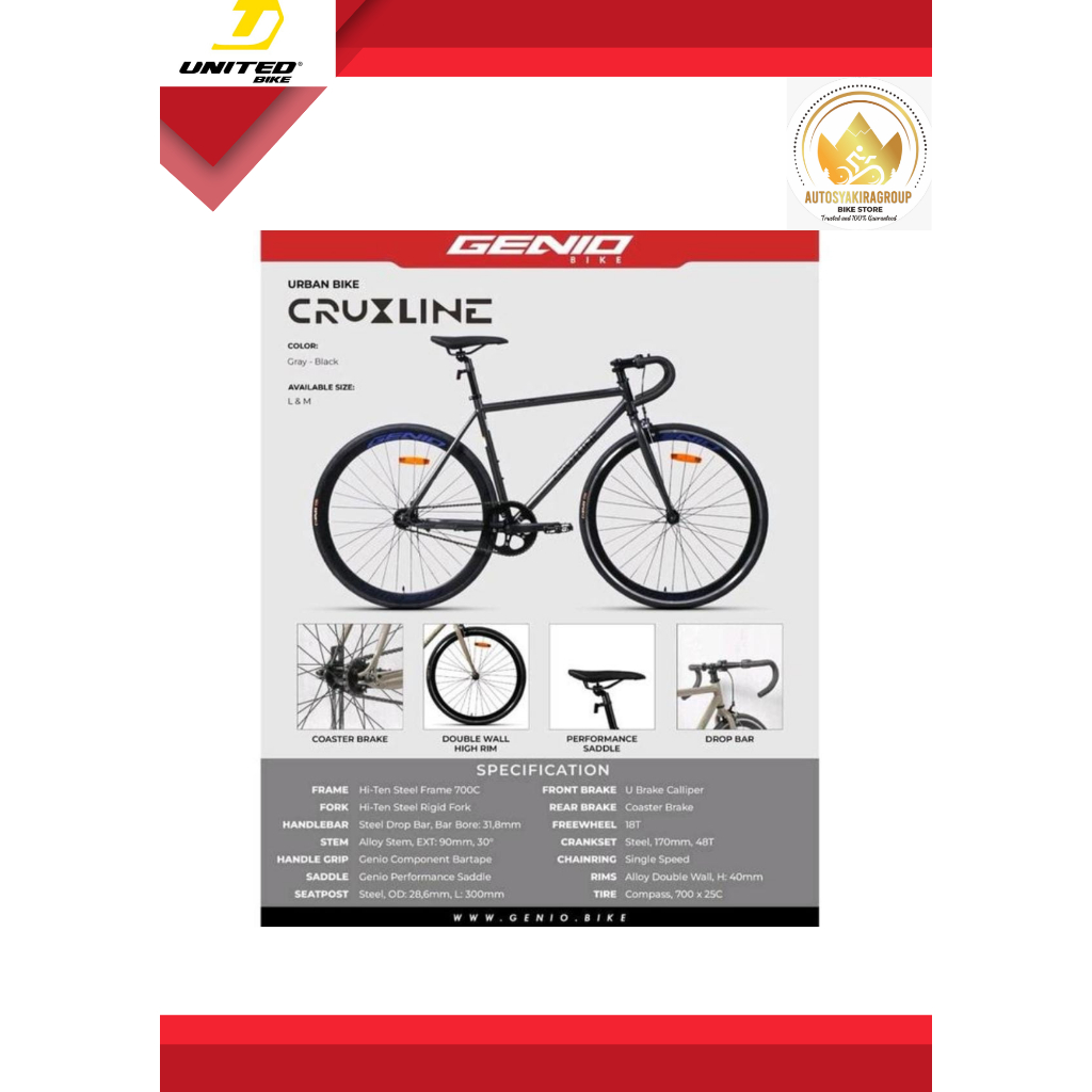 Genio Sepeda Fixie Cruxline 700C Gear Torpedo Ready Siap Kirim