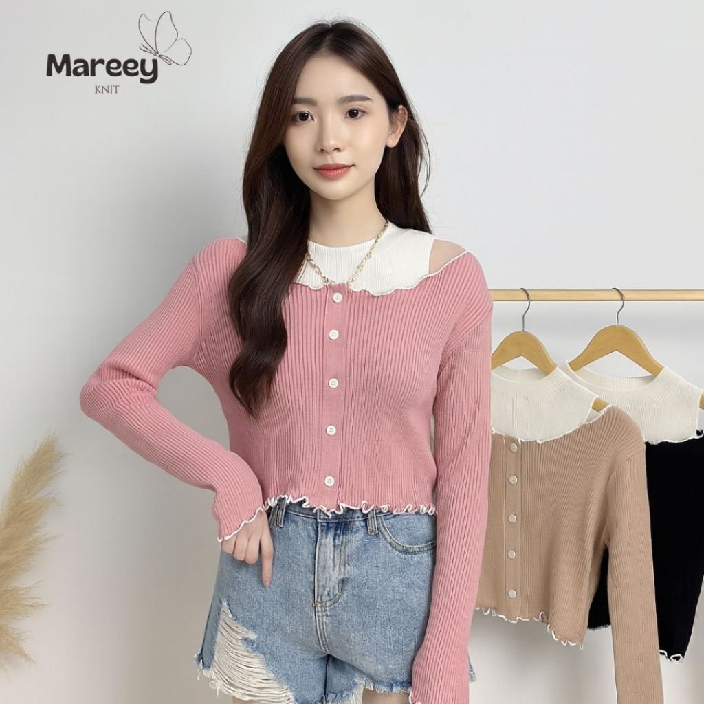Mareey - Azusa Atasan Wanita Neckles Two Looks Buttom Knit Premium (XET)