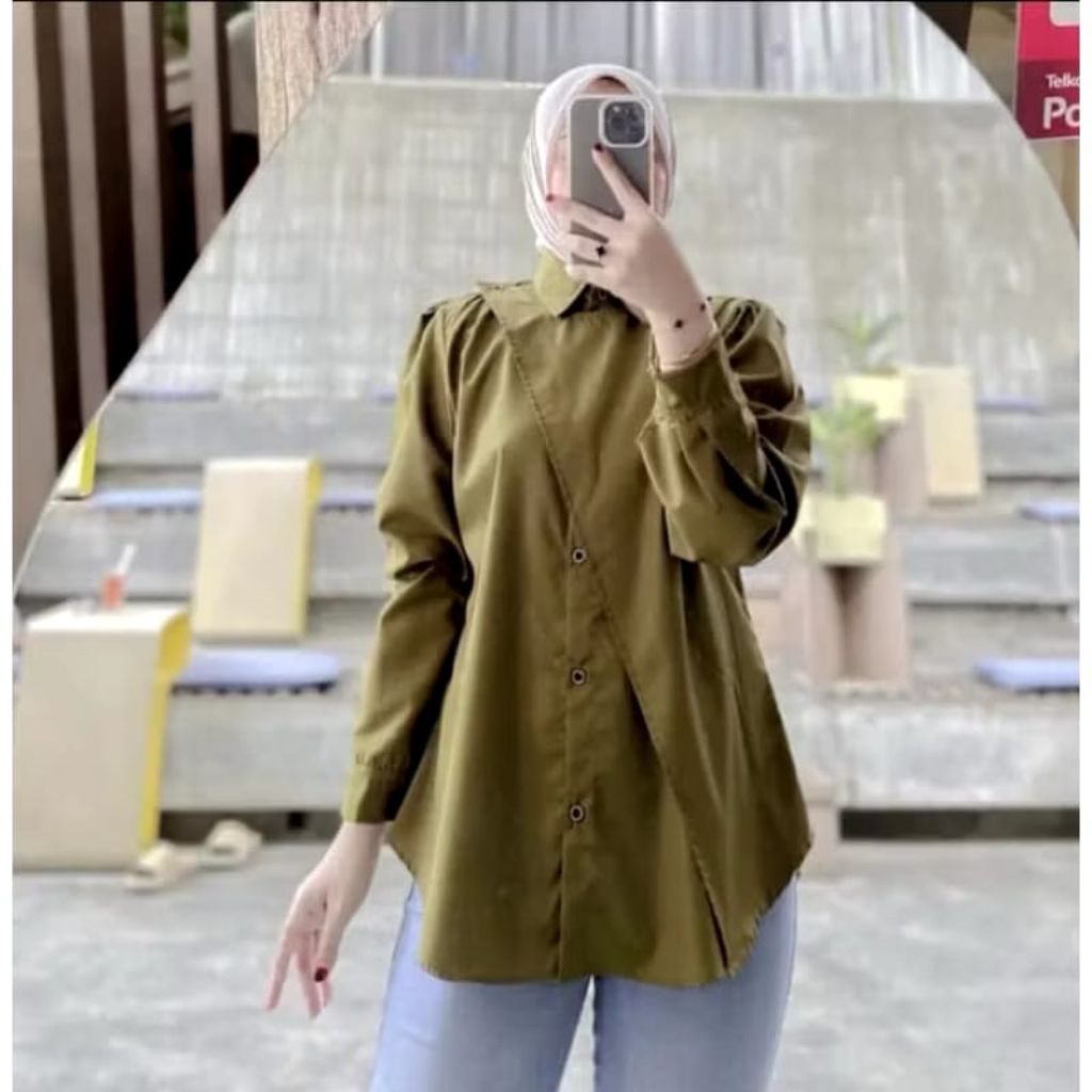 HANIN KEMEJA ATASAN WANITA COTTON TOYOBO POLOS//TREN//MODEL TERBARU