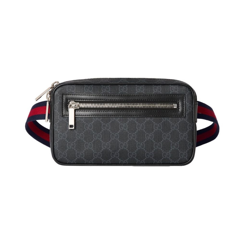 Gucci GG Logo Supreme Canvas Belt Bag with Zip Pocket Black