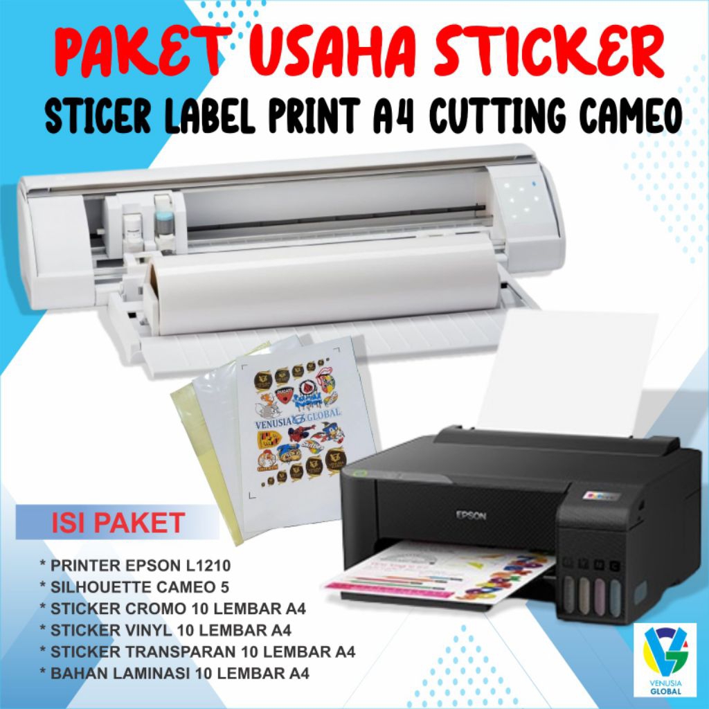 Paket Usaha Cetak Stiker Print dan Cutting | Printer A4 Artpaper | Silhouette Cameo 5 | Sticker Labe