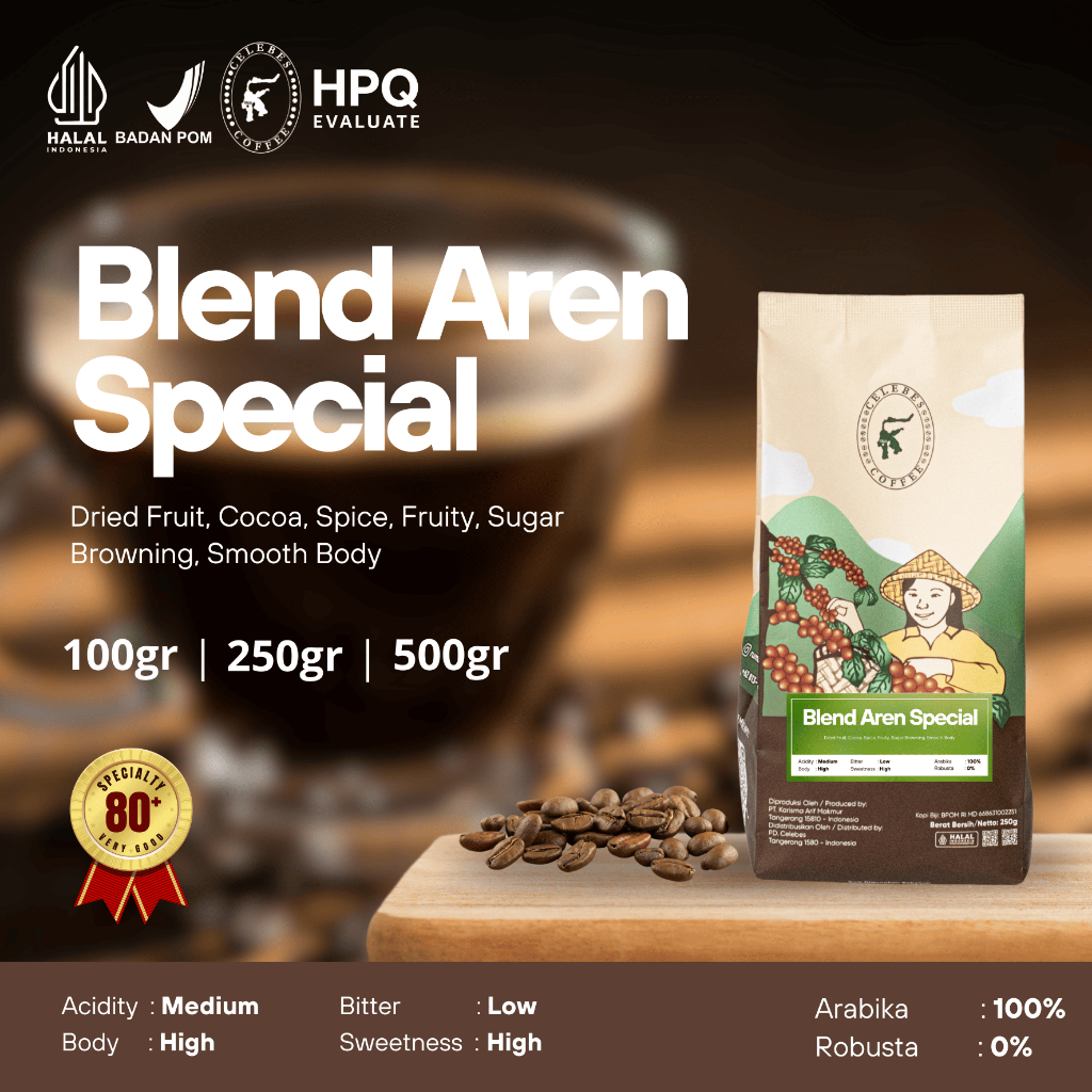 

CELEBES COFFEE - Kopi Blend Aren Special - 100gr / 250gr / 500gr - Biji / Bean / Bubuk