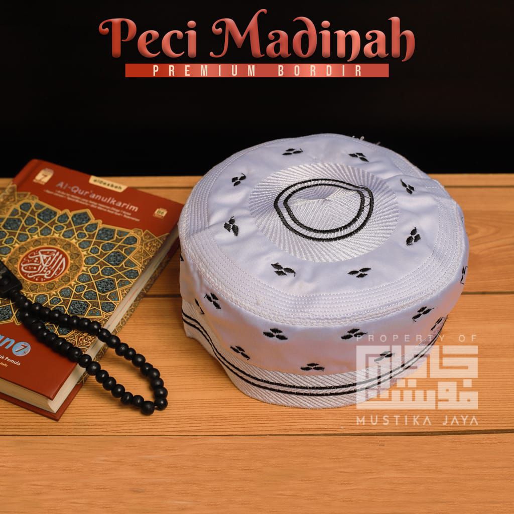 Peci Madinah Super Motif A 5 Original/Peci Madinah Bugis Original/Kopiah Putih Madinah Bugis