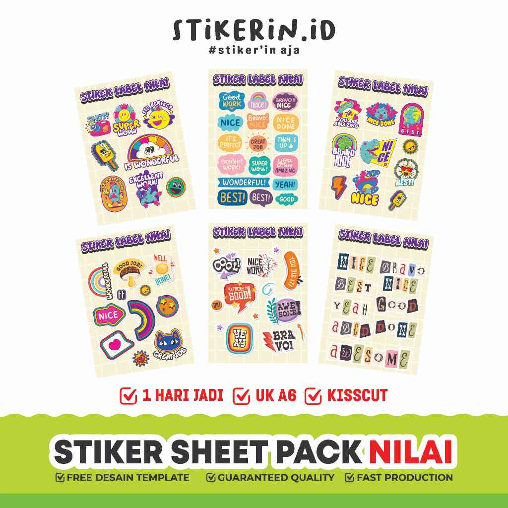 Cetak Sticker Sheet A6 | VINYLGLOSSY | stiker Merchandise | Stiker Pack Nilai