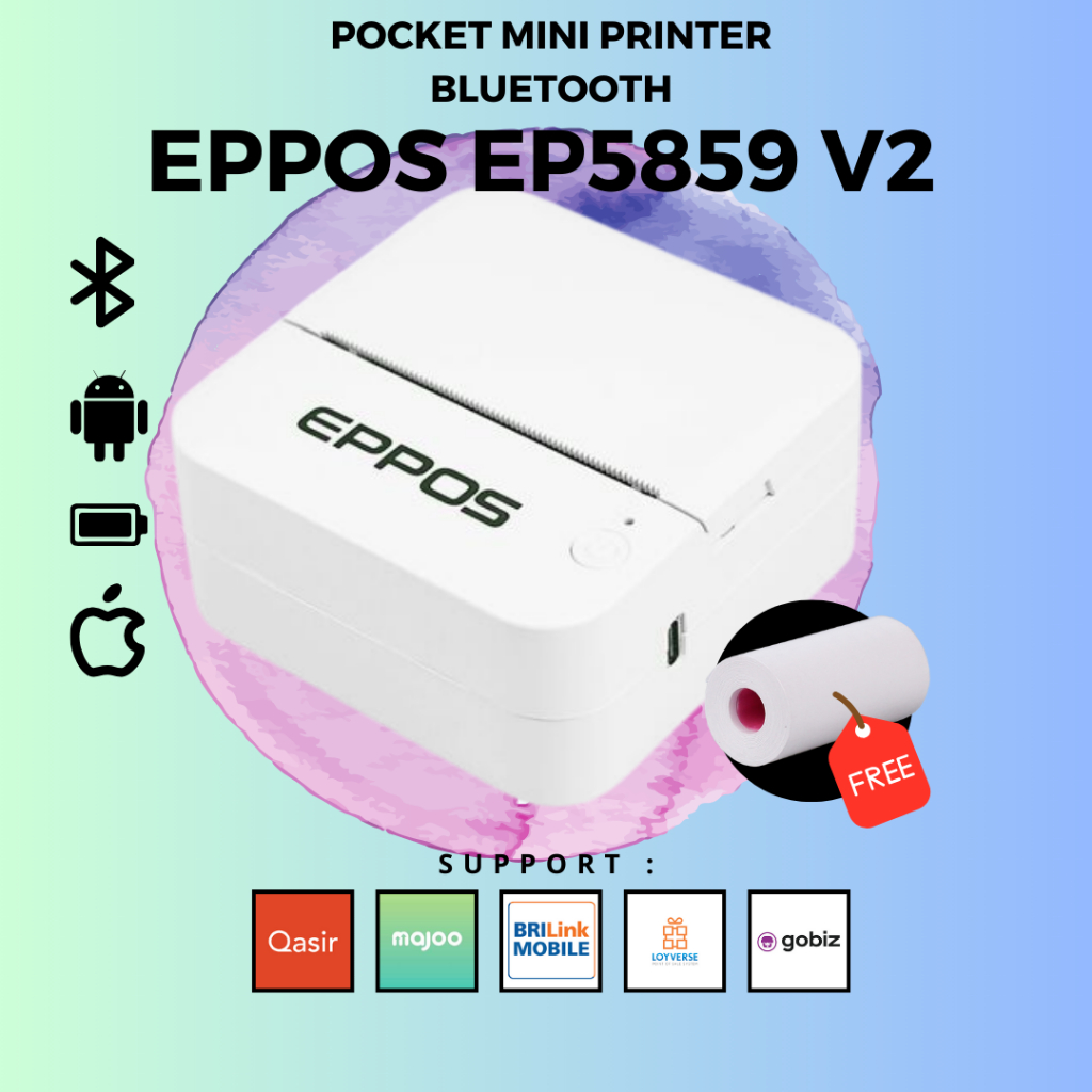 Pocket Mini Printer Bluetooth EPPOS EP5859 V2 [White] Portable Battery
