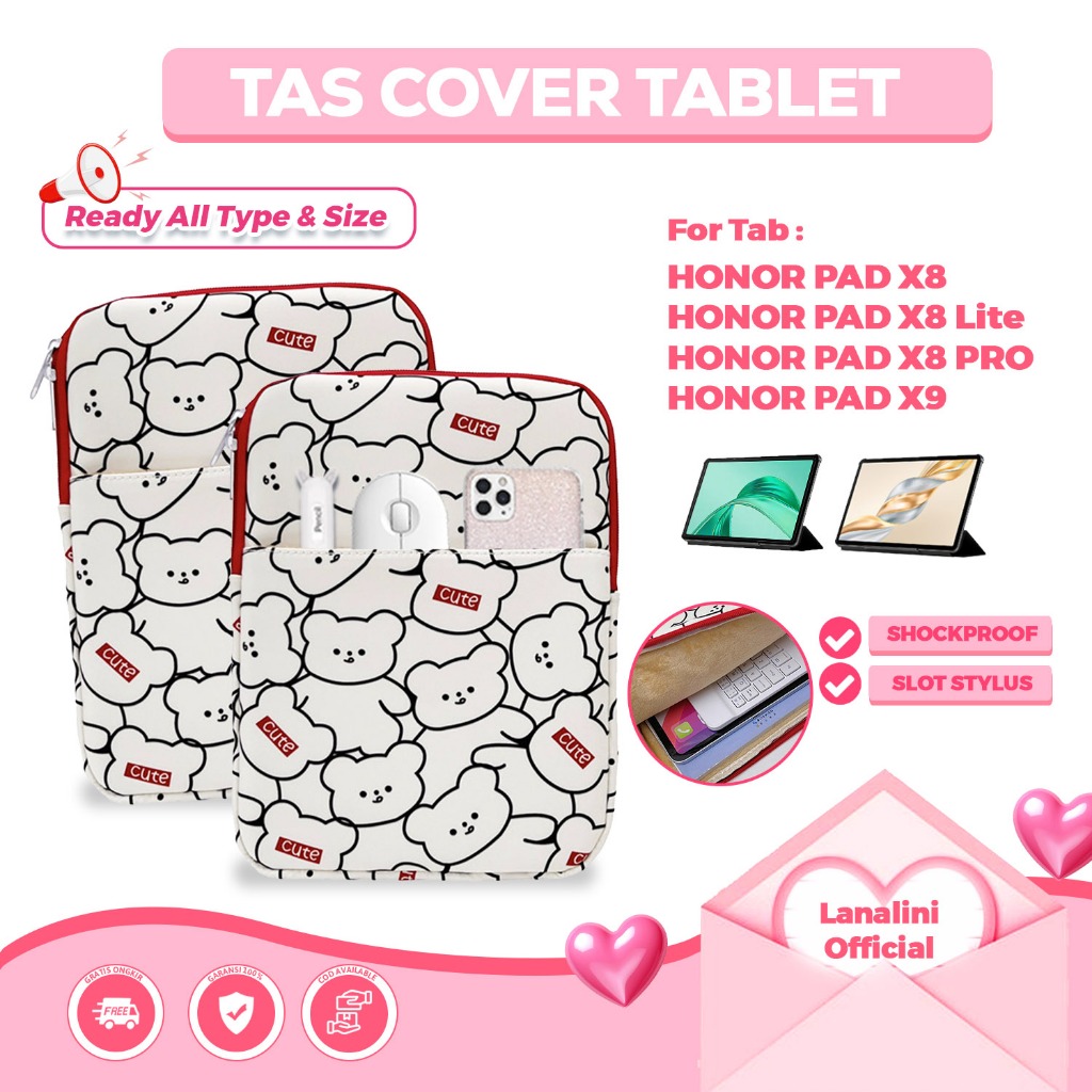 Tas Honor Pad X8a 2024 Pad X9 11 inci Pouch Case Dompet Organizer Multifungsi Gadget Aksesoris Bear