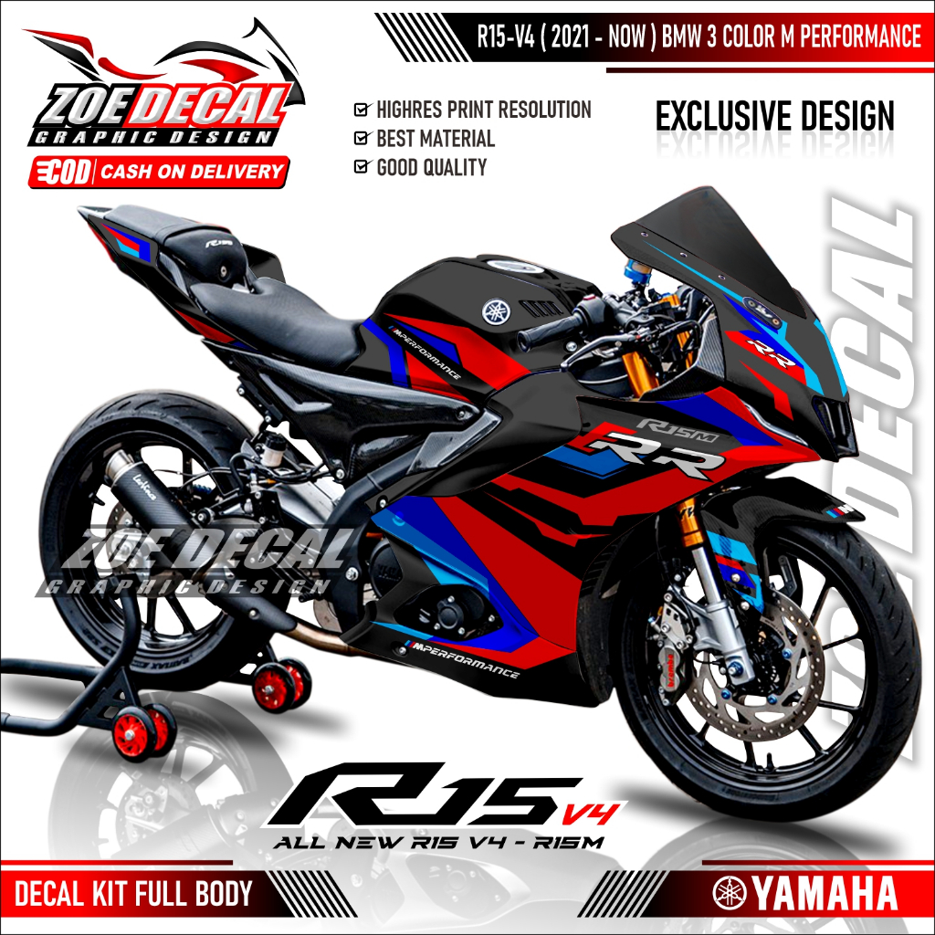 TERBARU DECAL STICKER FULL BODY ALL NEW YAMAHA R15 V4 Motif BMW 3 COLOR M PERFORMANCE