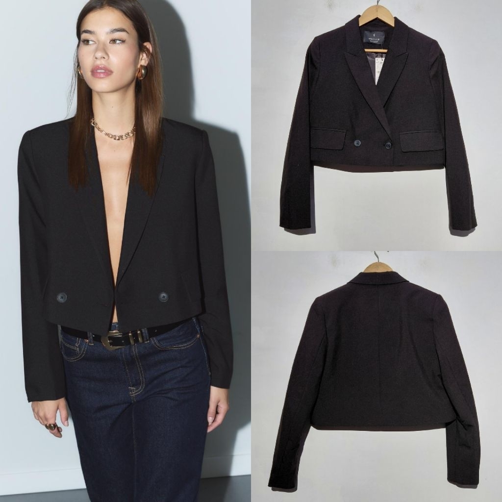 STRADIVARIUS BLAZER CROPPED HITAM BARU ASLI ORIGINAL