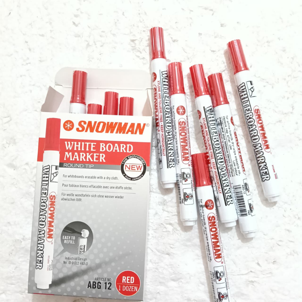 

1 Pcs Spidol Whiteboard Snowman ABG‑12 Warna Merah