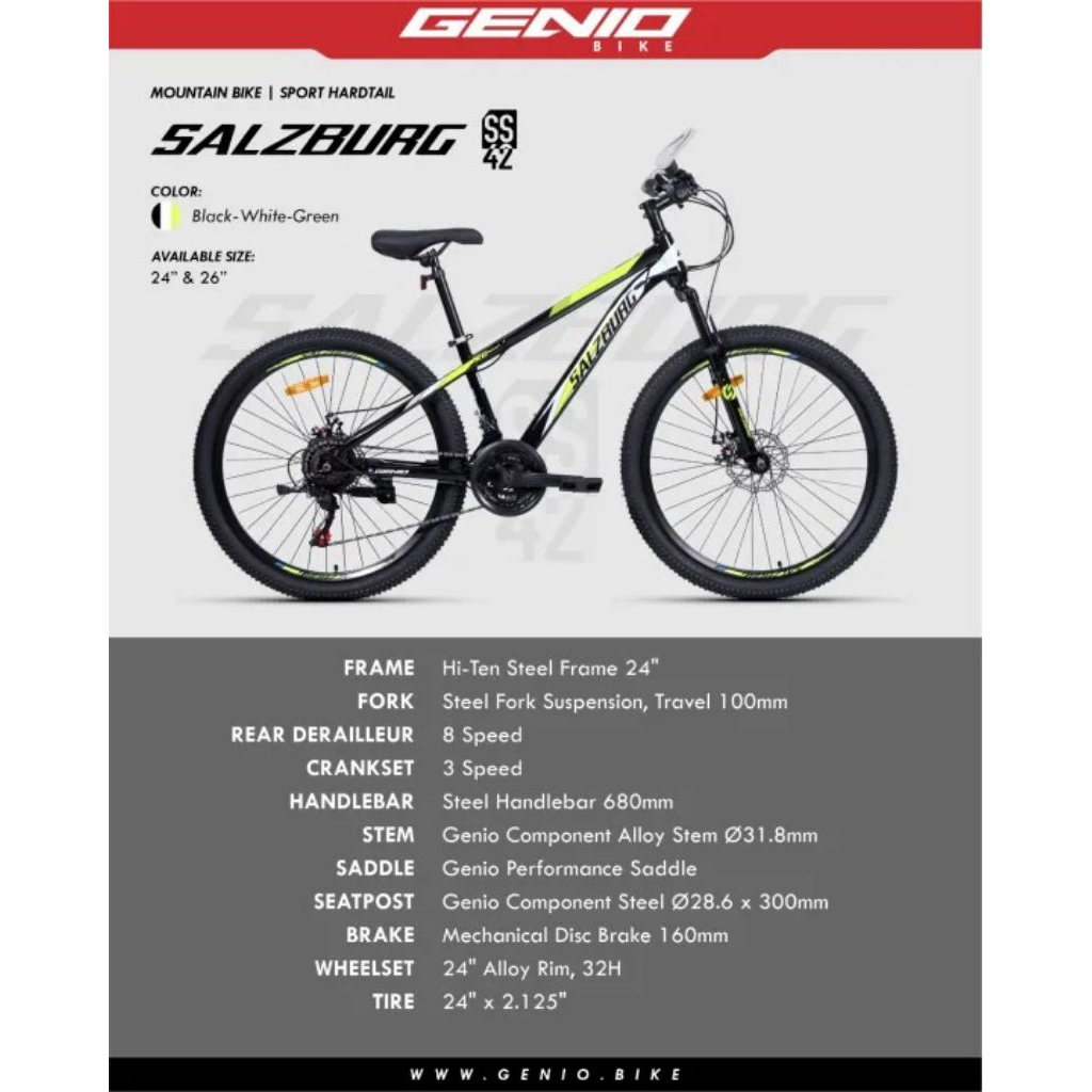Sepeda Gunung MTB Genio Salzburg SS 42 Ban 20 dan 24 inch