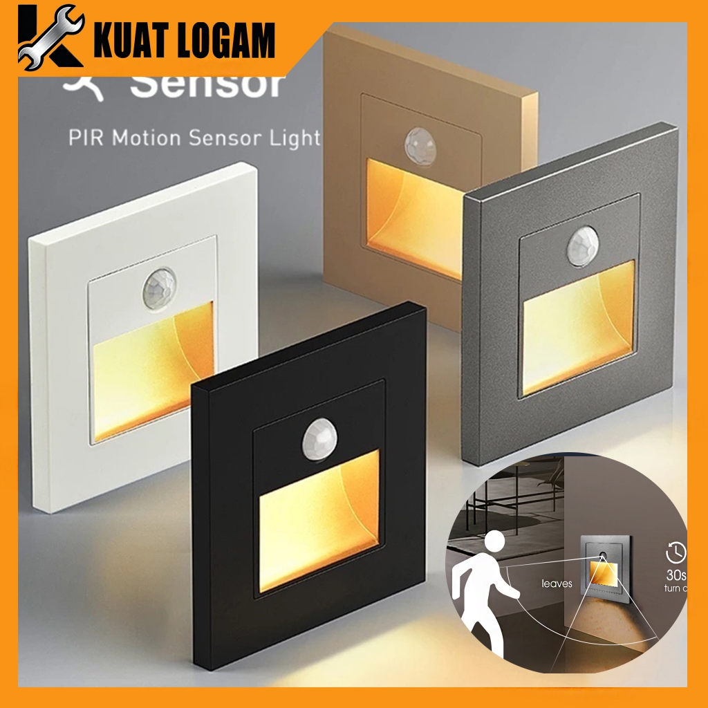 Lampu Anak Tangga Motion Sensor Gerak Tubuh Manusia PIR Switch Stair Wall Lamp LED Step Hitam Black 