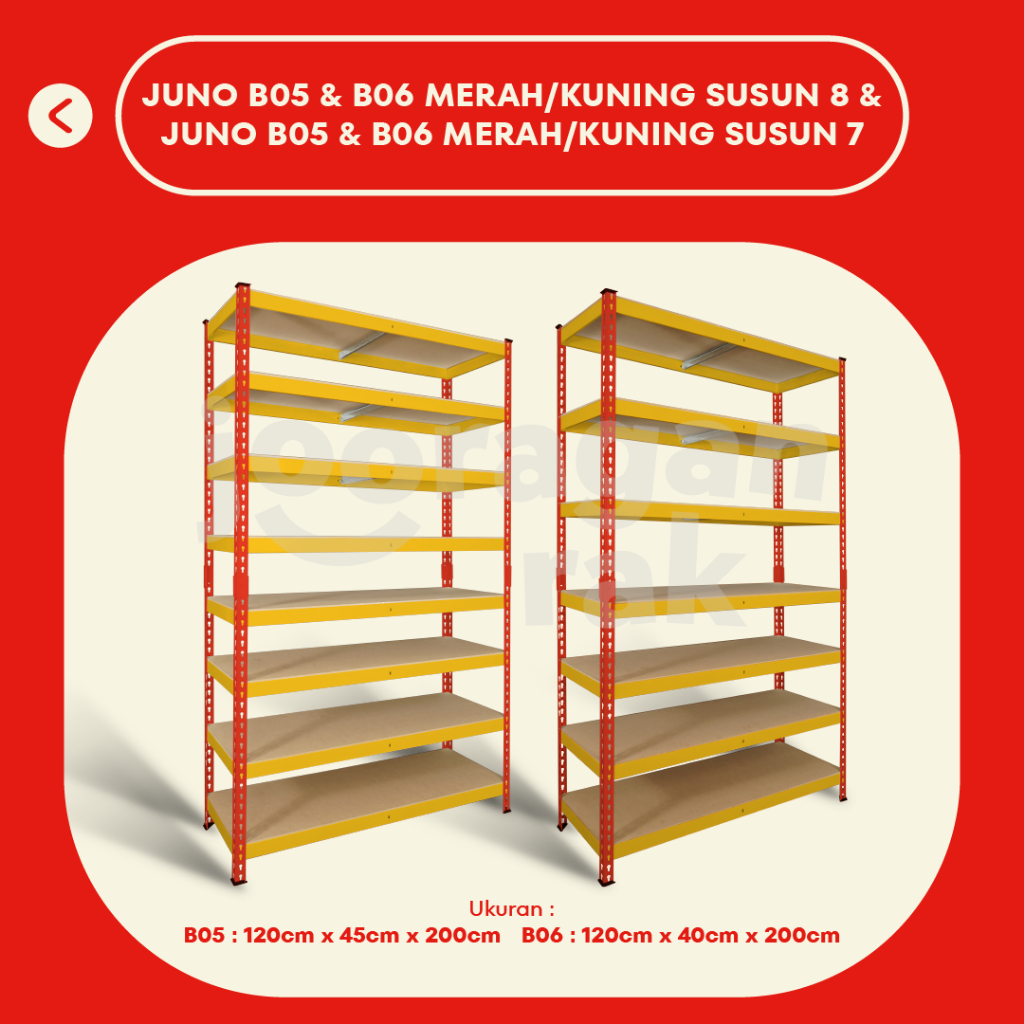 KRISBOW RAK BESI GUDANG SIKU LUBANG SERBAGUNA TIDAK PERLU BAUT HEAVY DUTY | MERAH - KUNING