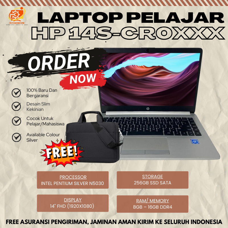 Laptop Baru 3 Jutaan HP 14s - CR0XXX Intel Pentium N5030 Ram 16GB SSD 256GB 14" FHD