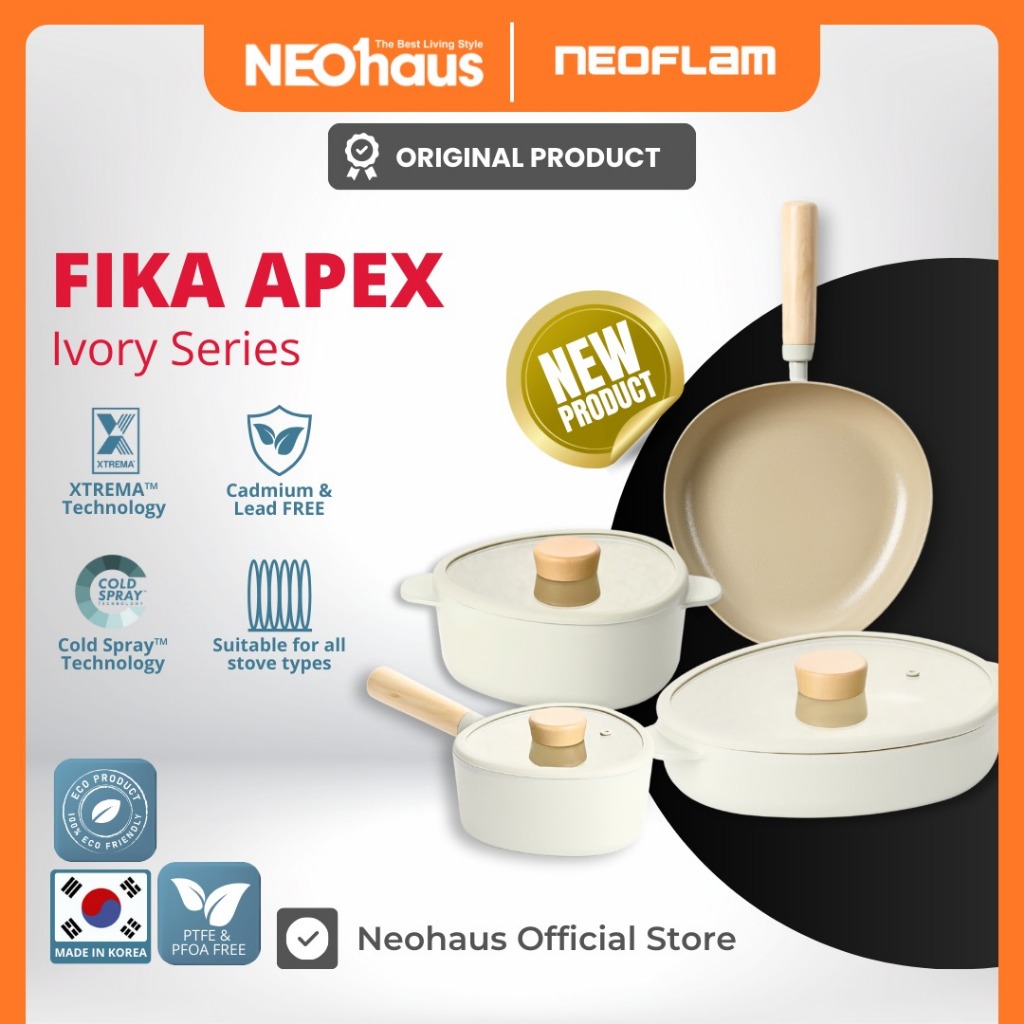 NEOFLAM FIKA APEX IVORY SERIES – Wajan Teflon Anti Lengket, Anti Gores & Ceramic Coating - Wooden Ha