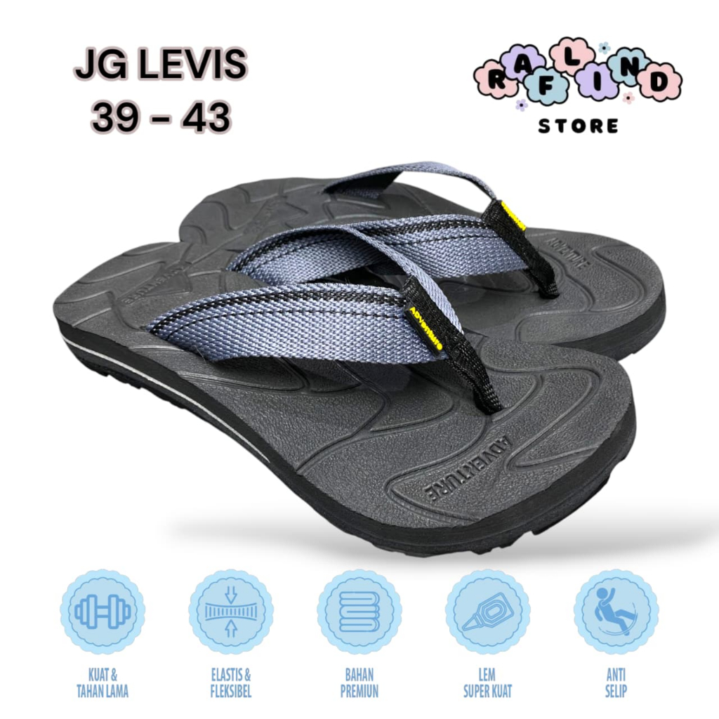 SANDAL JEPIT GUNUNG LEVIS PRIA JAPIT ADVENTURE COWOK OUTDOOR JAPIT 2 WARNA KARET TIDAK LICIN TERMURA