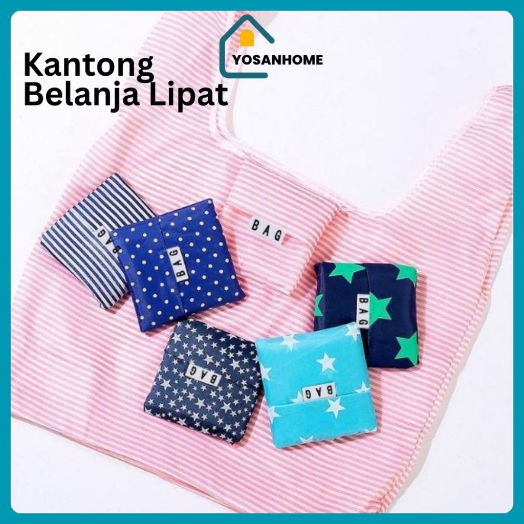 Tas Belanja Lipat Ramah Lingkungan Nylon foldable reusable shopping bag / TOTE BAG / Tas Lipat