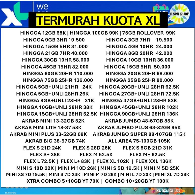 TERMURAH KUOTA XL XTRA COMBO VIP + COMBO FLEX PLUS + COMBO LITE + XL HOTROD + PAKET AKRAB + XL PURE