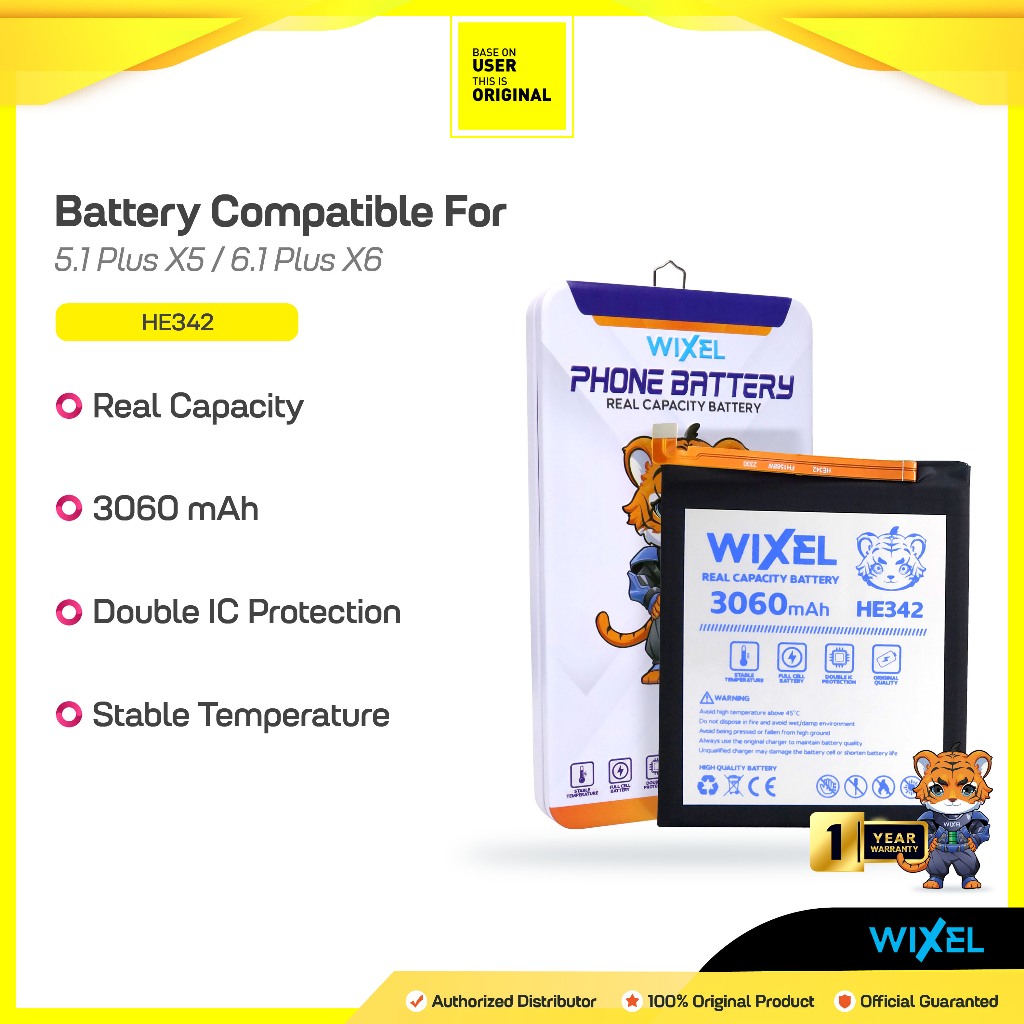 WIXEL Baterai HE342 Nokia 5.1 Plus X5 / Nokia 6.1 Plus X6 5.1+ 6.1+ Double Power Real Capacity Batre