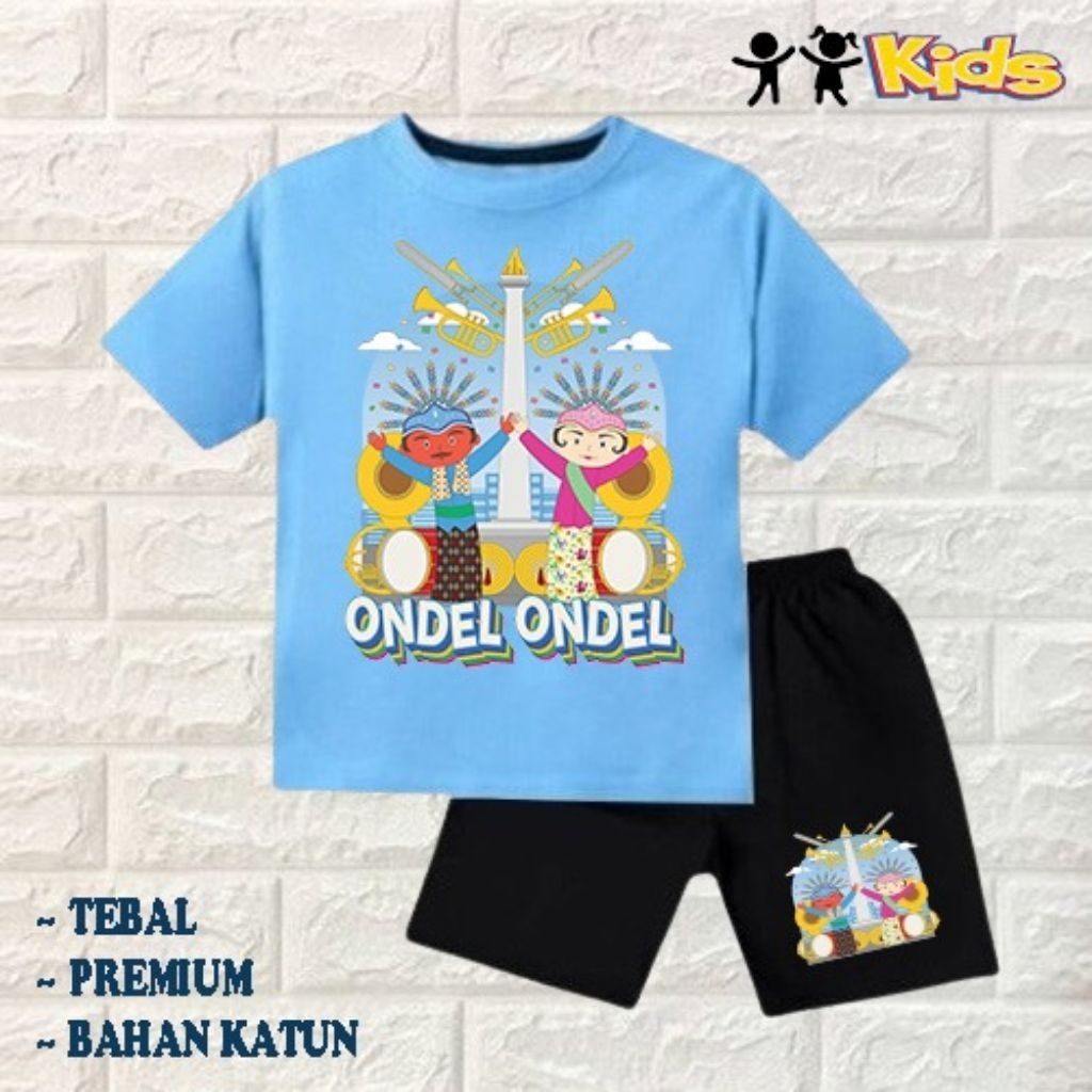 setelan baju anak laki-laki perempuan baju kaos anak laki-laki perempuan motif ondel ondel jakarta m