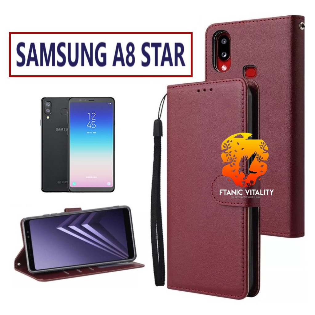 FLIP LEATHER CASING SAMSUNG A8 STAR CASE KULIT FLIP WALLET LEATHER DOMPET KULIT PREMIUM SARUNG BUKA 
