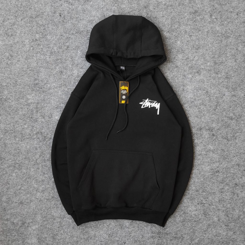 Hoodie stussy Disneay Hoodie Pria | American Retro Simple Stussy Alphabet Doodle Hitam Hoodie Pria B