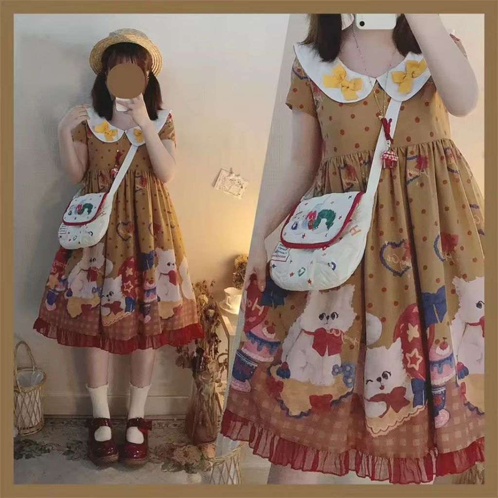 Lolita Kawaii Dress Cat Pattern Cute Kawaii Lolita