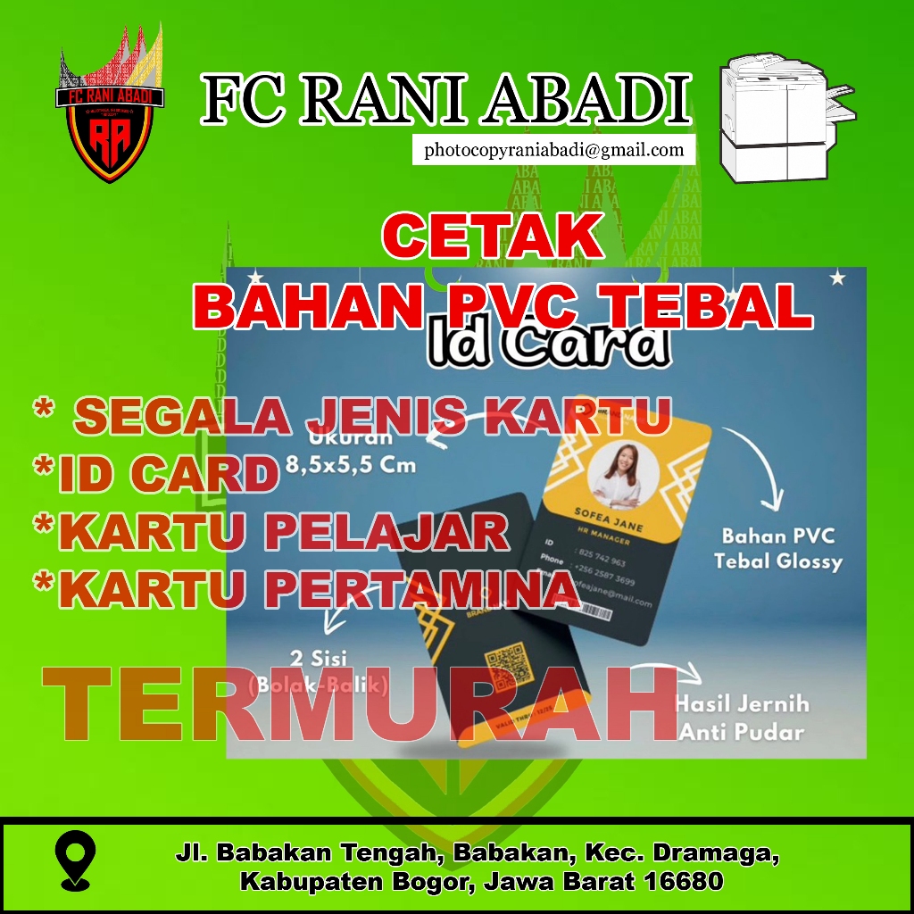 Jasa Cetak Kartu ID CARD,BPJS,DLL, Tinta Anti Air,Dan Anti Pudar