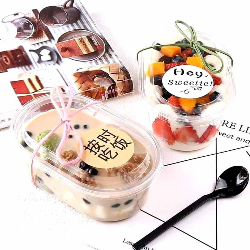 10PCS Korean Dessert Box Oval Premium Deseert Cup Tiramisu Salad Puding Cup