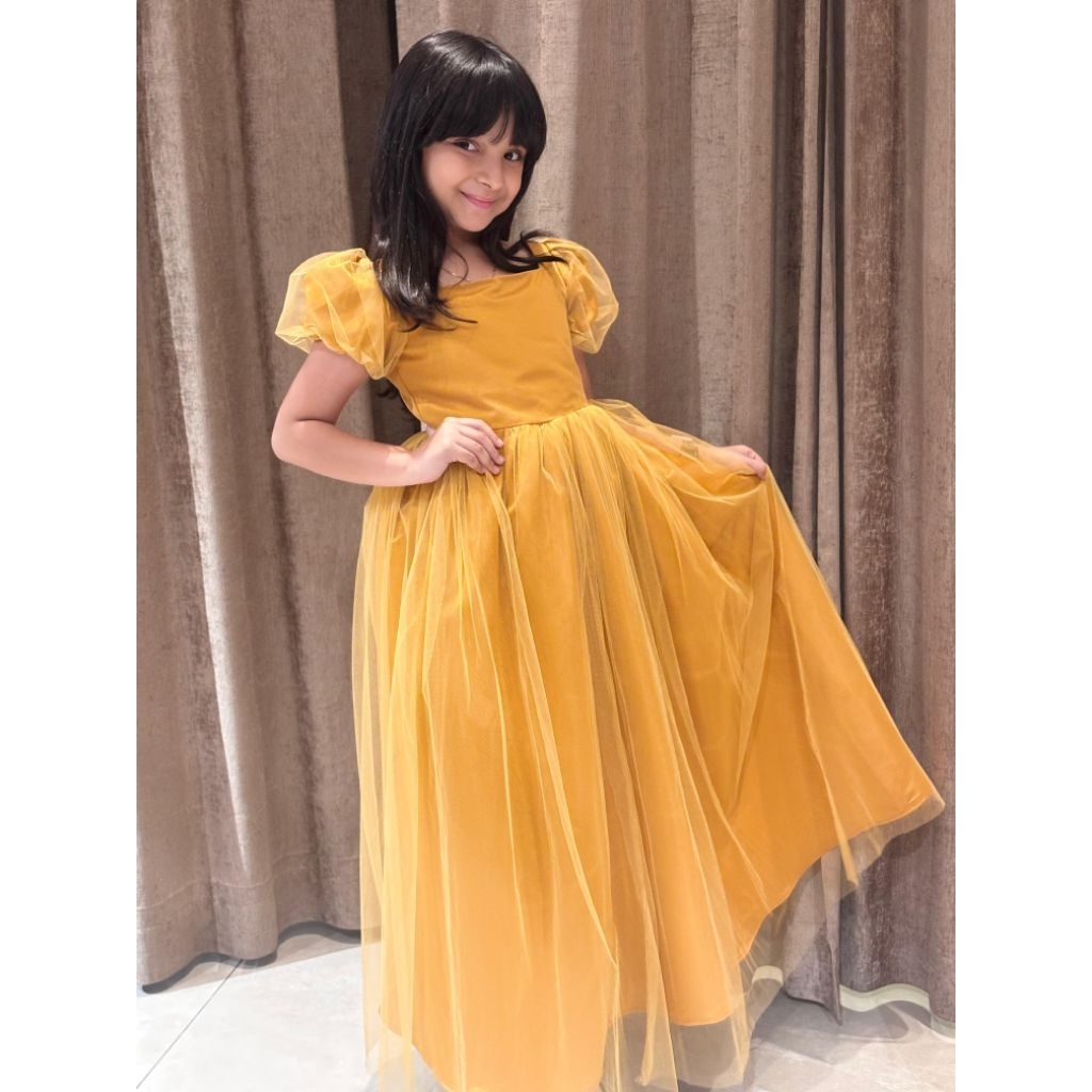 Gaun Anak Mix Tile Lengan Balon A 605 warna mustard