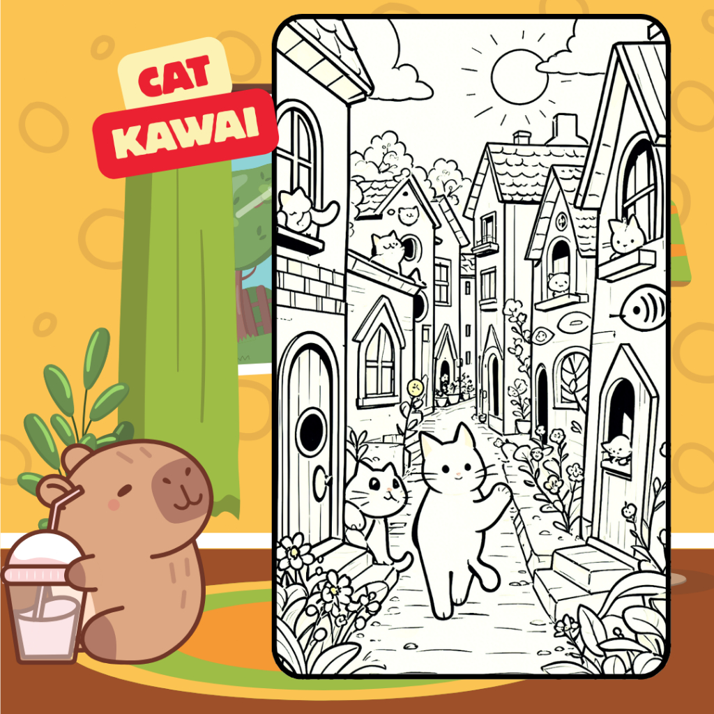 

Kertas Mewarnai eduksi Tema kucing Cute