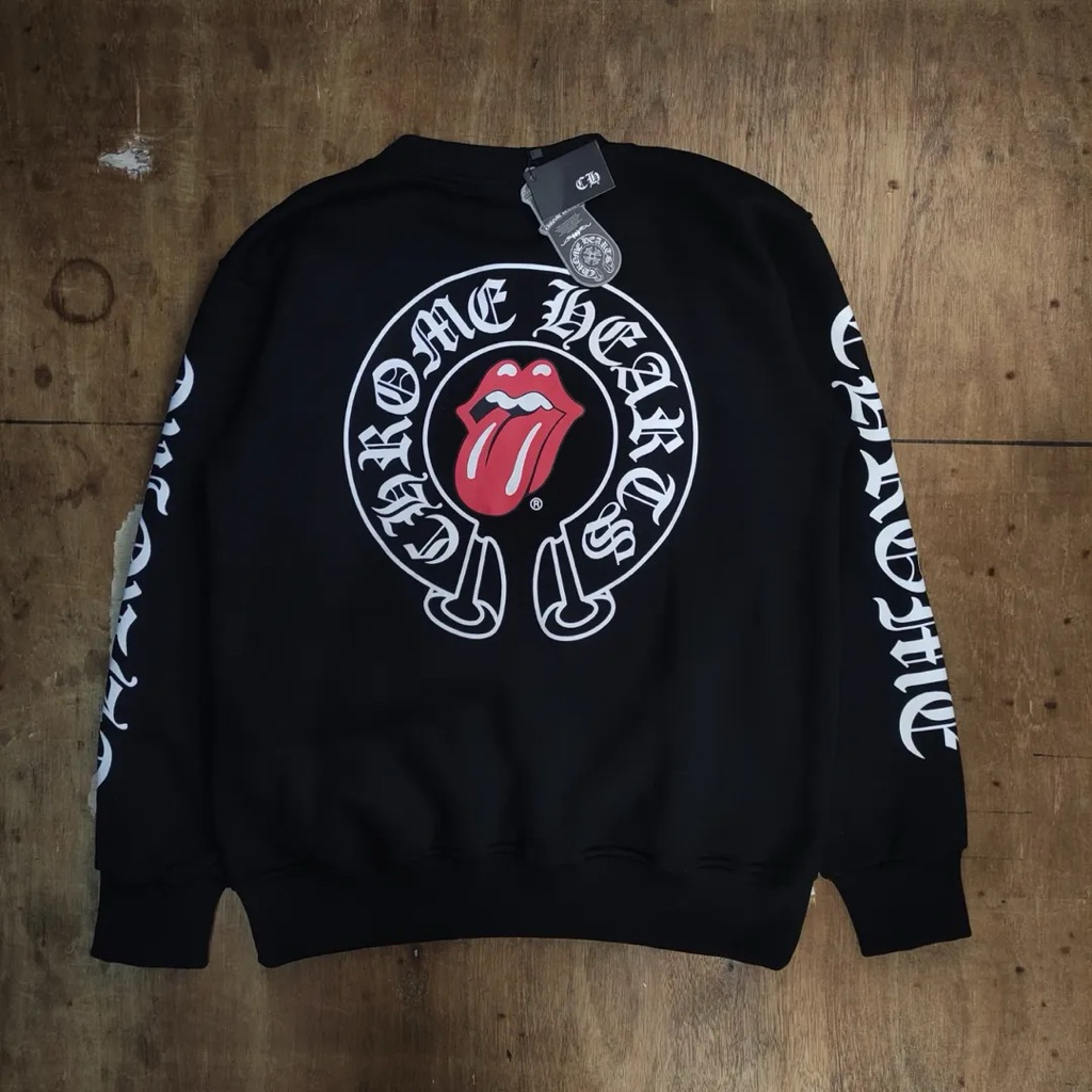 SWEATER CREWNECK CHROME HEARTS COLABORASI X ROLLING STONE SUPER PREMIUM