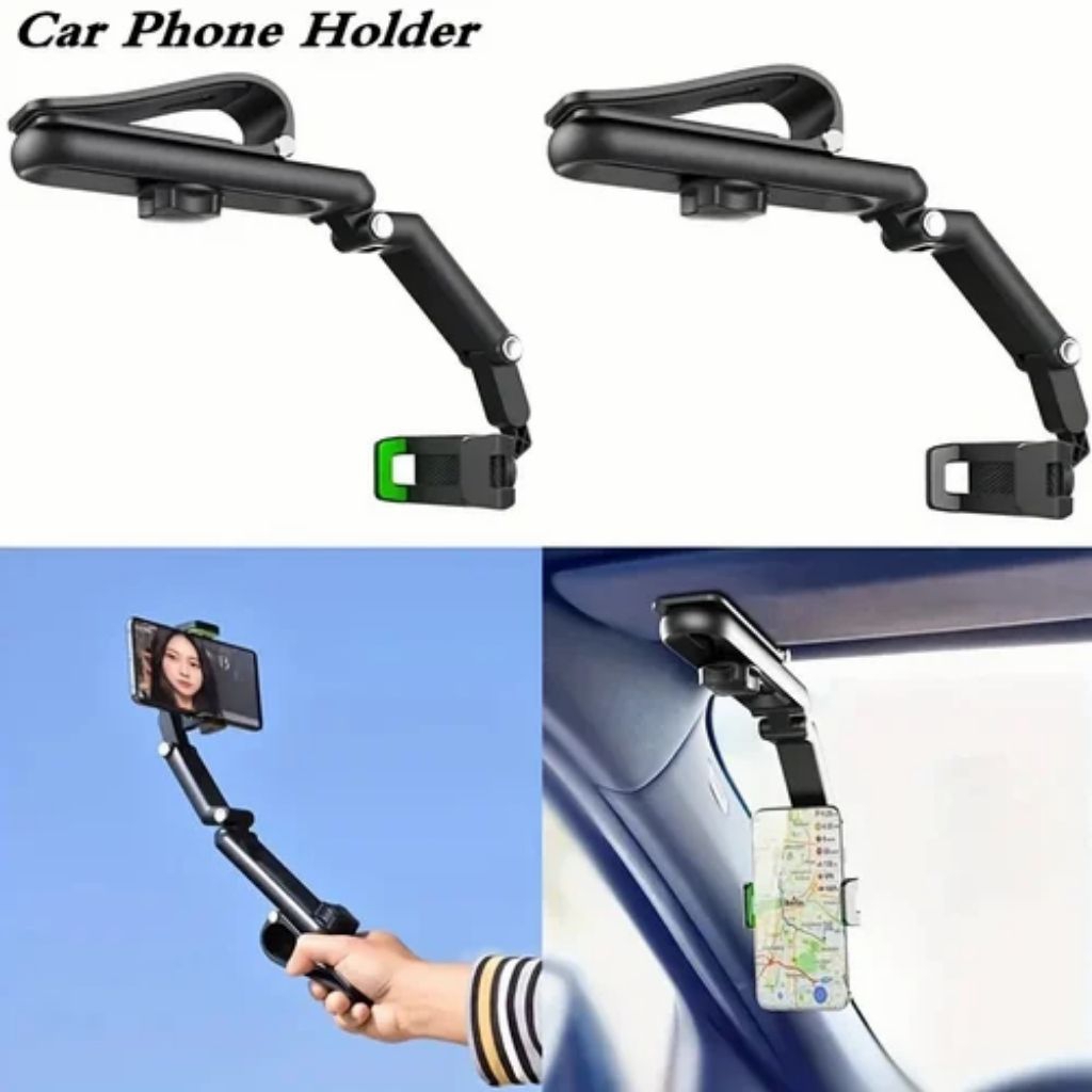 Car Phone Holder Mobil/ Stand Handphone Jepit Sun Visor Rearview/ Penyangga HP Tongsis