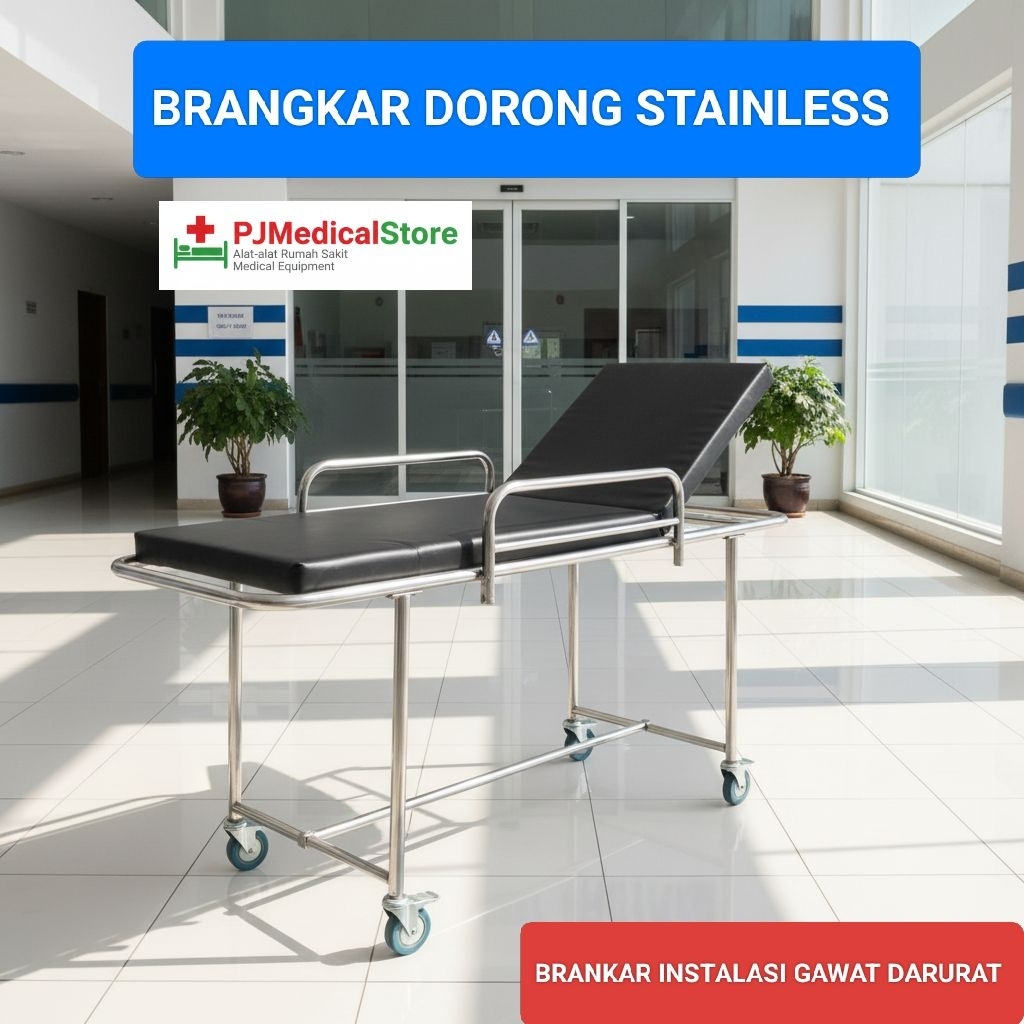 Brangkar dorong sederhana stainless / brankar dorong / brangkar dorong pasien