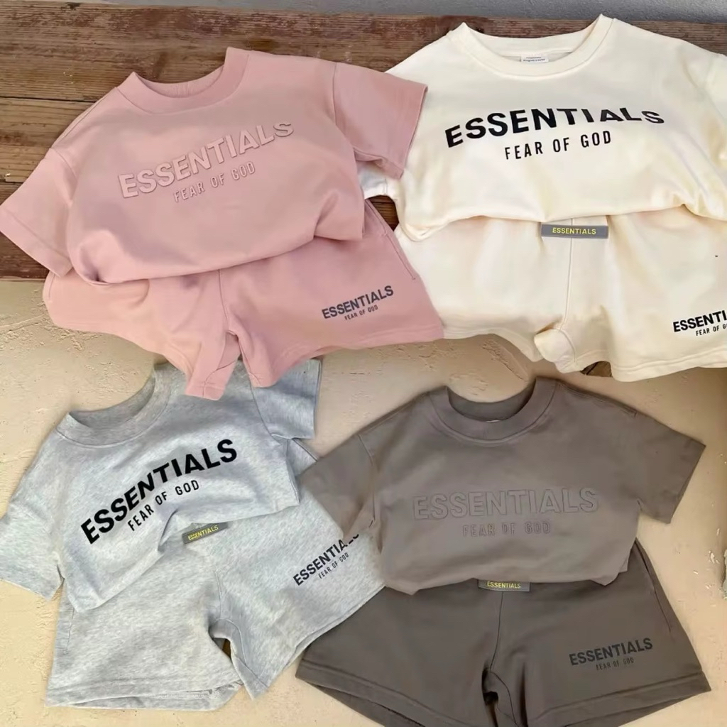 KNY FKids Setelan Baju Lengan Pendek Laki laki dan Perempuan Essentials Fear of God untuk Anak-anak