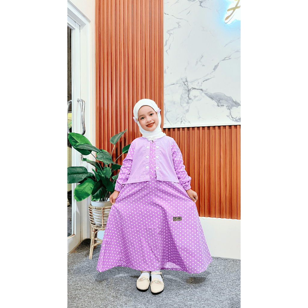 BAS Fashion - HILYA Kids | Gamis Motif Polkadot | Baju Muslim Anak | Gamis Katun Anak | Gamis Motif 