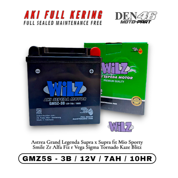 AKI FULL KERING [ WILZ ] GMZ5 - 3B / 12V / 7AH / 10 HR MOTOR - ASTREA , GRAND , LEGENDA , SUPRA X , 