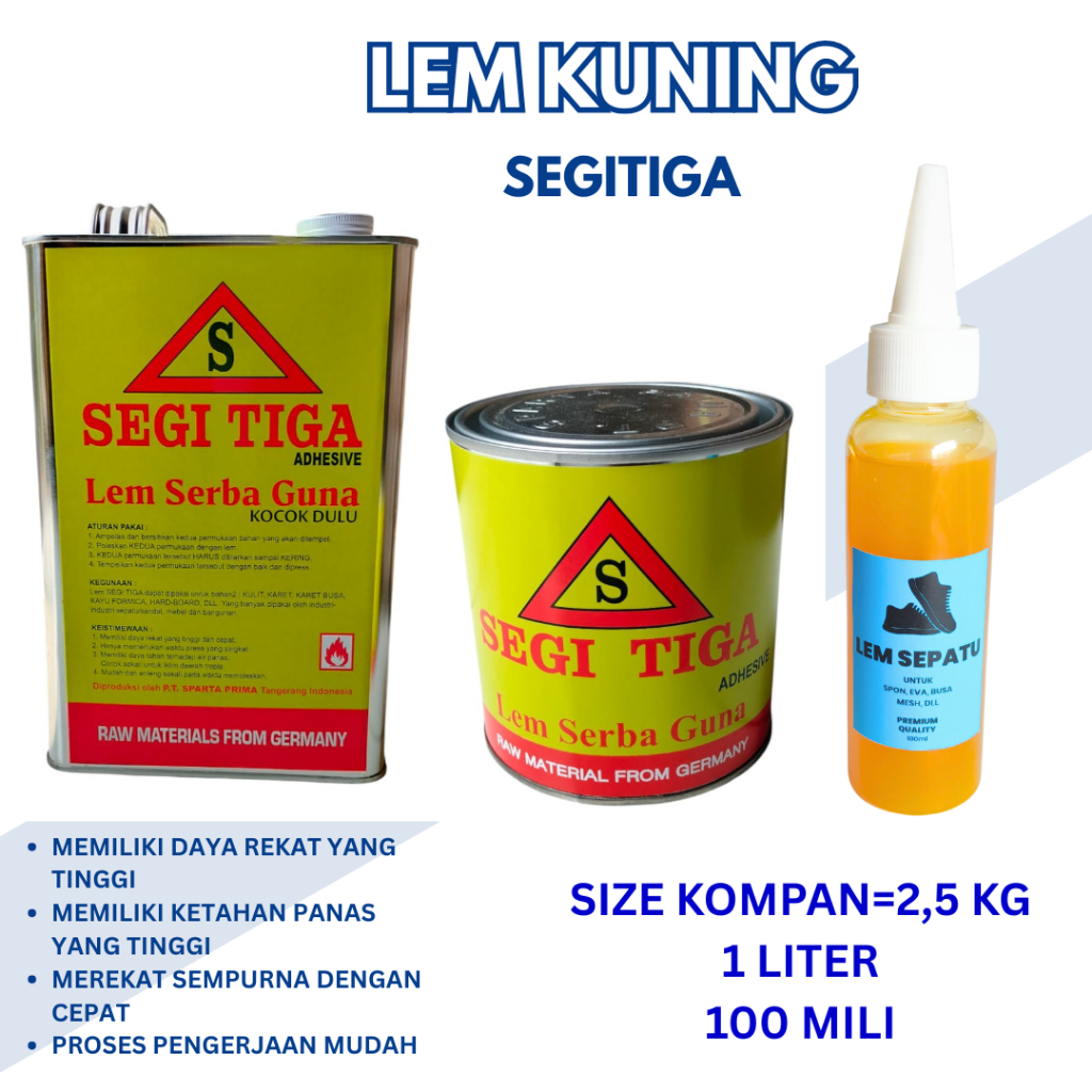 LEM KUNING SEGITIGA lem sepatu,sandal,tas dll-lem perekat SERBAGUNA MATERIAL INDUSTRI