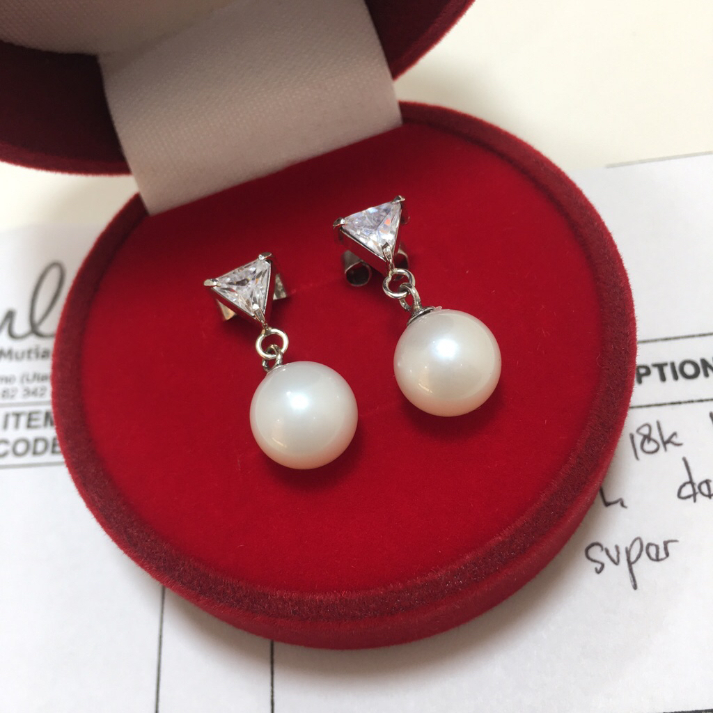 PO Giwang emas putih 1.7gr mutiara air laut hitam tahiti AAA 3gr