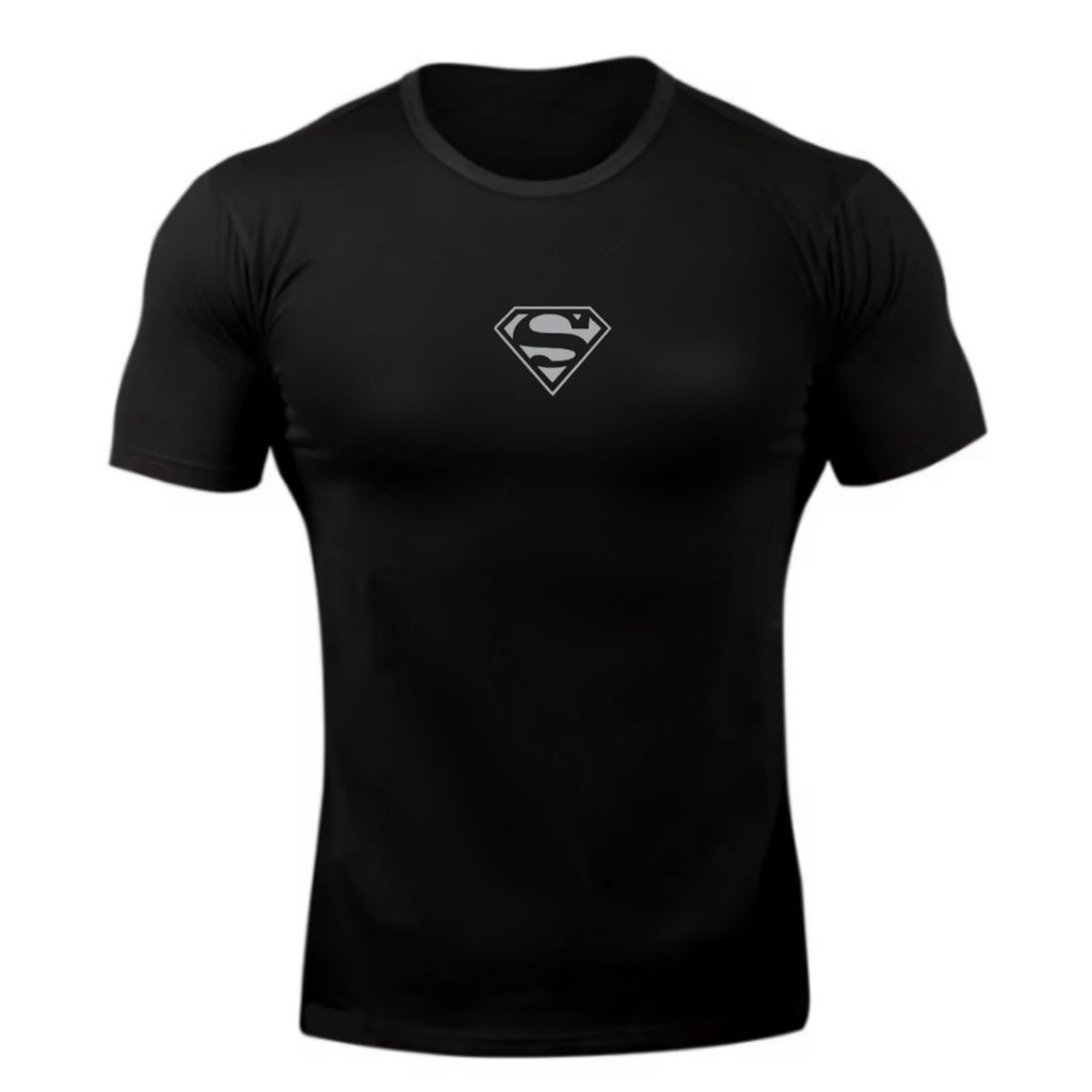 Kaos Manset Pendek Olahraga Compression Superman Pria Wanita Baju Baselayer Tangan Pendek Sport Gym 