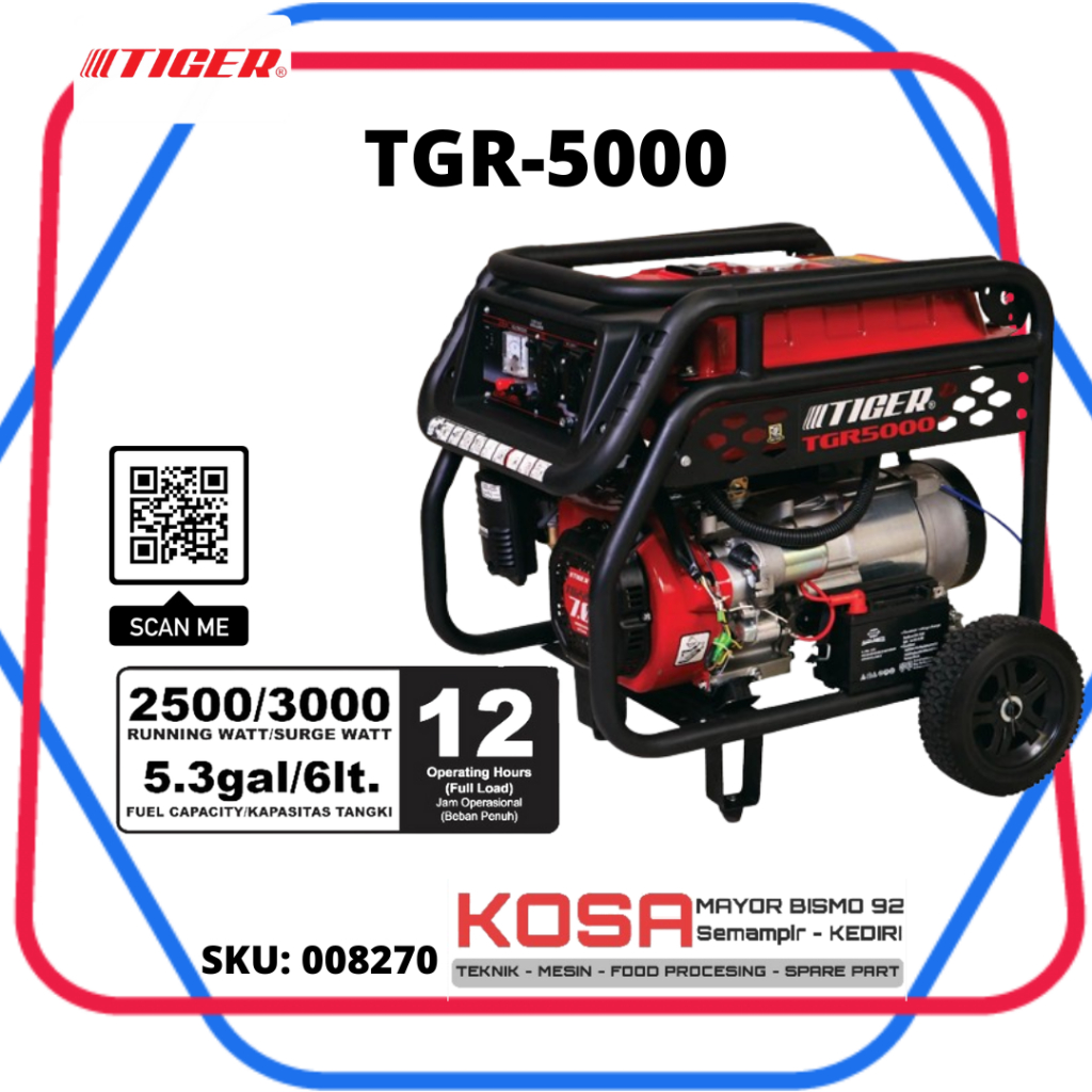 TIGER TGR5000 Genarator Set Genset 4TAK Genset Bensin 3000 Watt