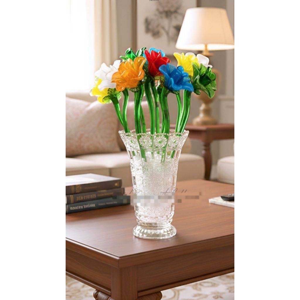 Set bunga kaca kristal