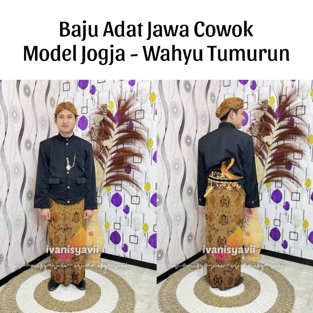 (1set Cowok) Baju Adat Jawa / Beskap +Jarik +Blangkon +Benggol | Jogja- Wahyu Tumurun