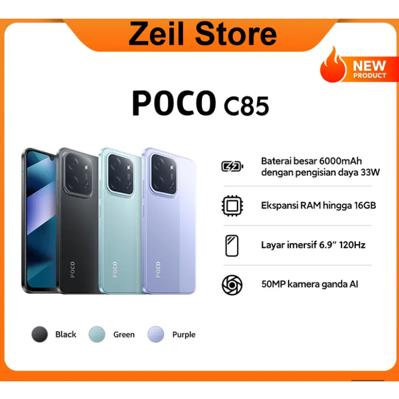 POCO C85 Garansi Resmi 15 Bulan 8GB/256GB & 6GB/128GB Baterai 6000mAh Layar 6.9" Kamera 50MP Xiaomi 